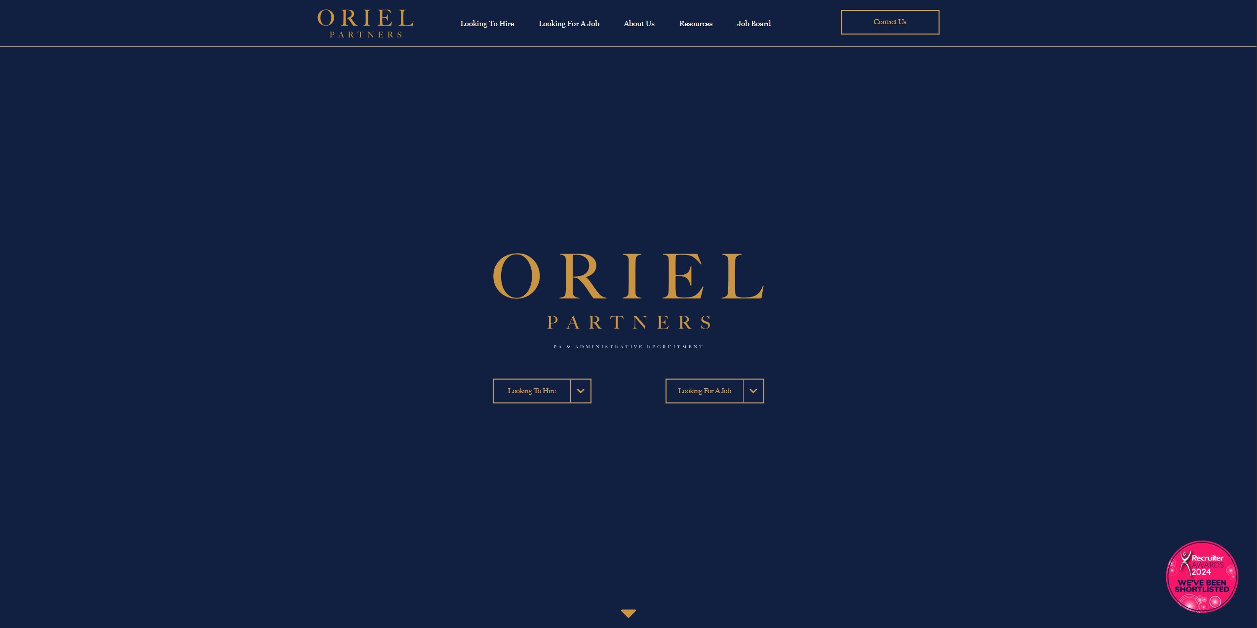 Screenshot of specialist PA and Admin recruitment agency Oriel Partner’s website homepage