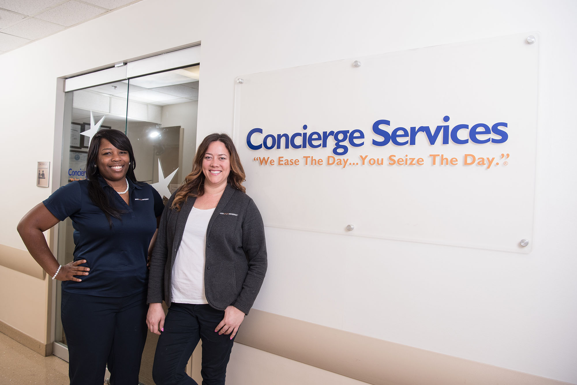 Two women in a concierge office