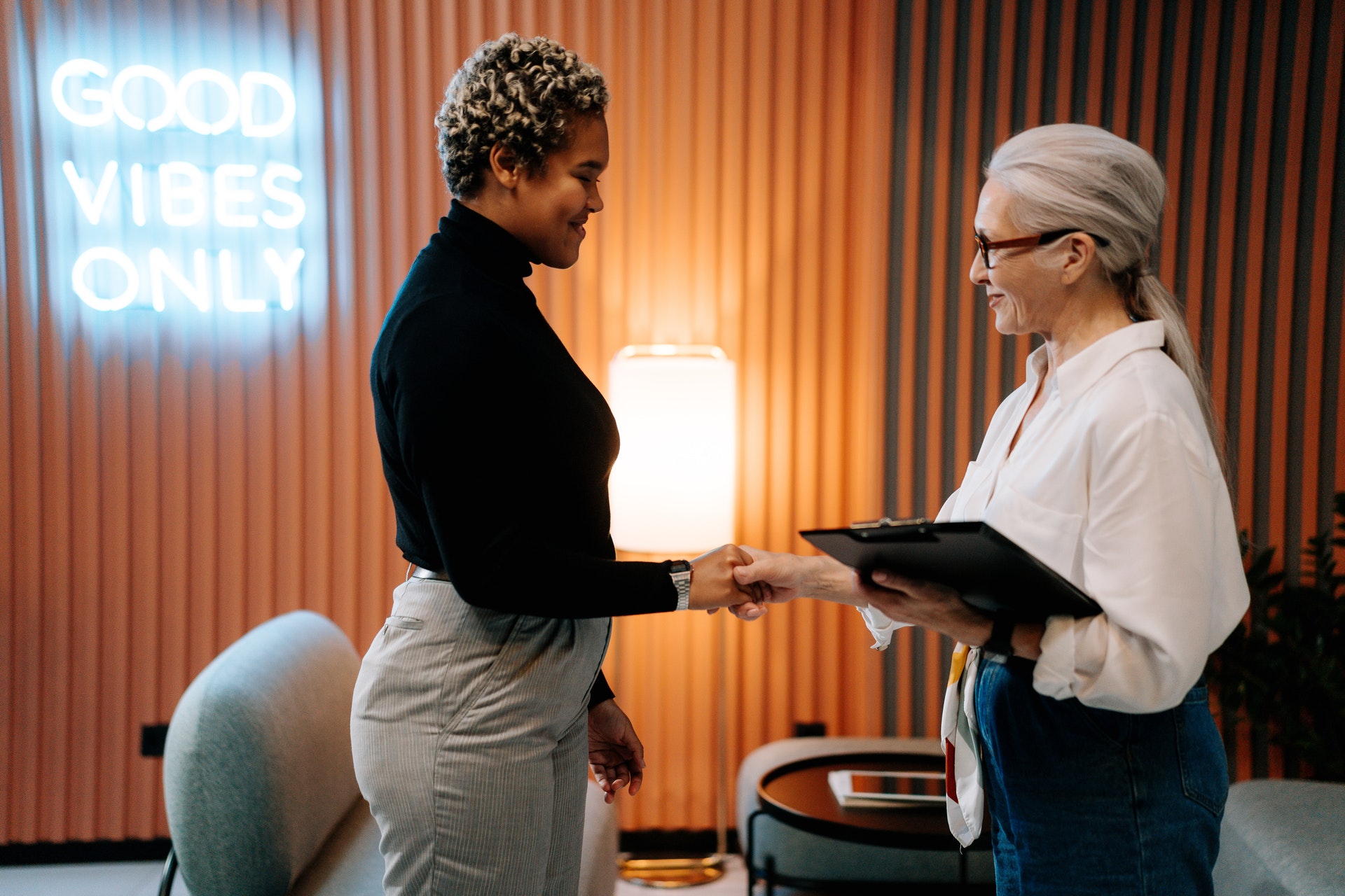 Candidate and interviewer shaking hands