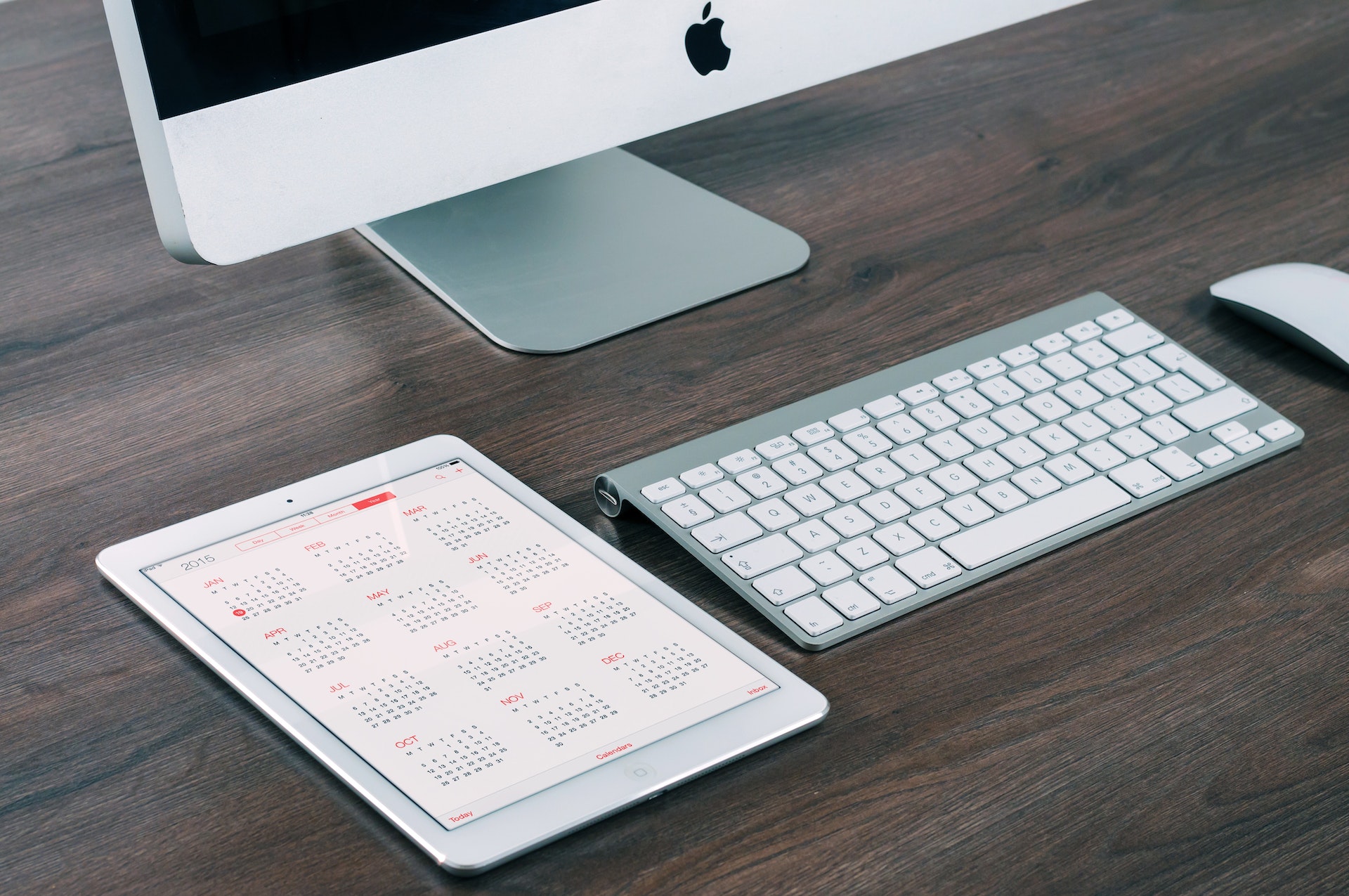 Apple office set up with calendar open