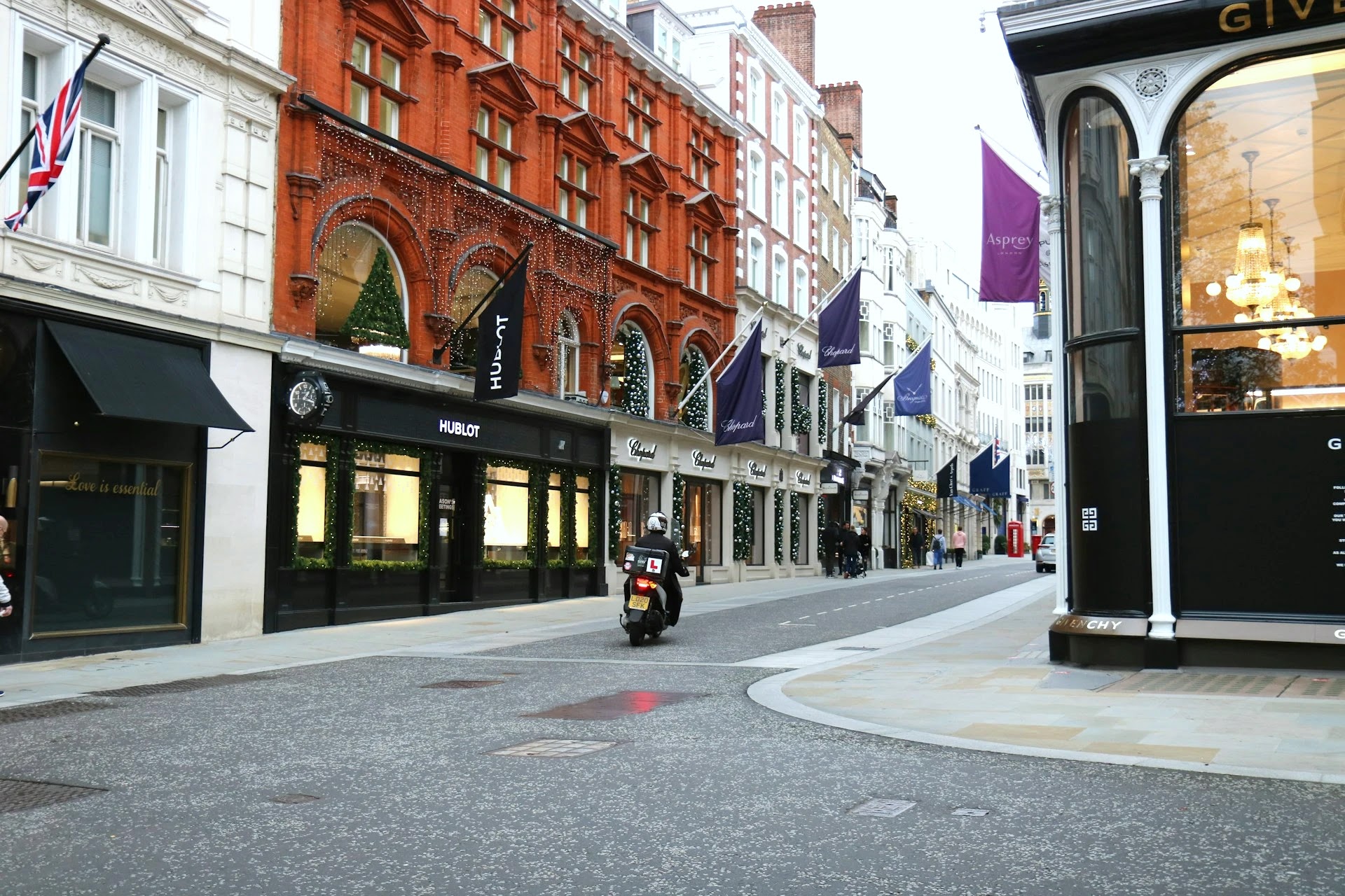 Bond Street luxury retail storefronts in Mayfair, central London